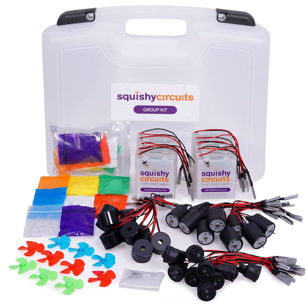 Squishy Circuits Group Kit: carrying case with 10 battery holders, buzzers, motors, switches and 80 LEDs